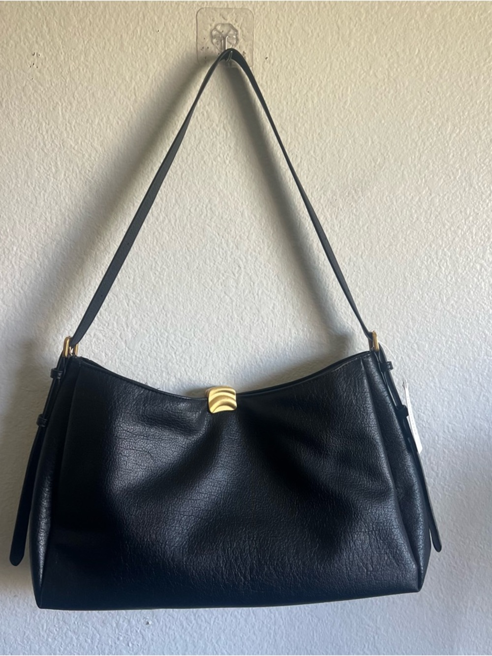 Anthropologie Foldover Slouchy Buckle Shoulder Bag Faux Leather Black NWT - Picture 14 of 16
